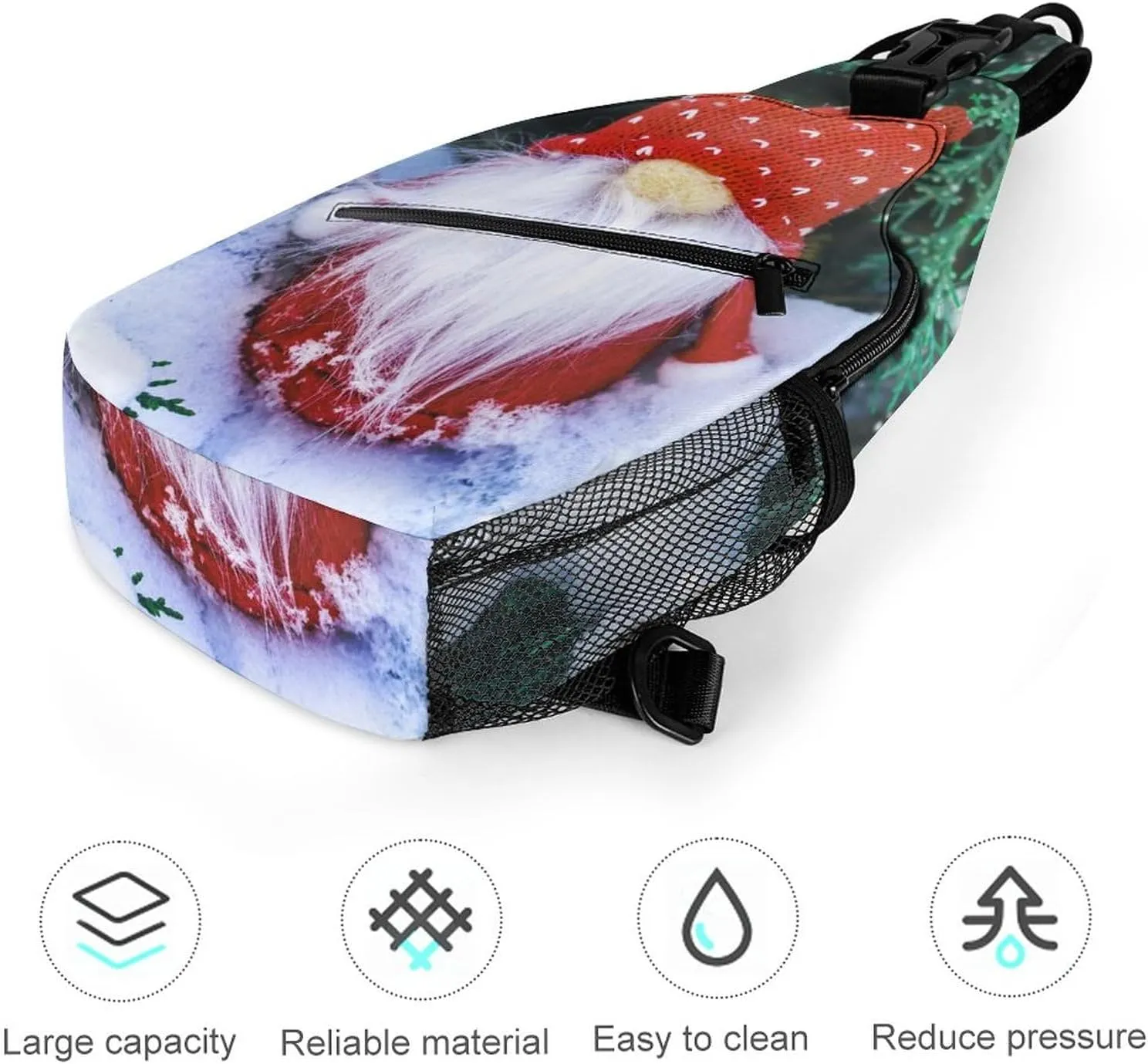Sling Bag Christmas Cute Gnomes Crossbody Backpack with Anti Theft Winter Bench Snowfall Adjustable Shoulder Bag for Travel,Hiking,Cycling,Camping
