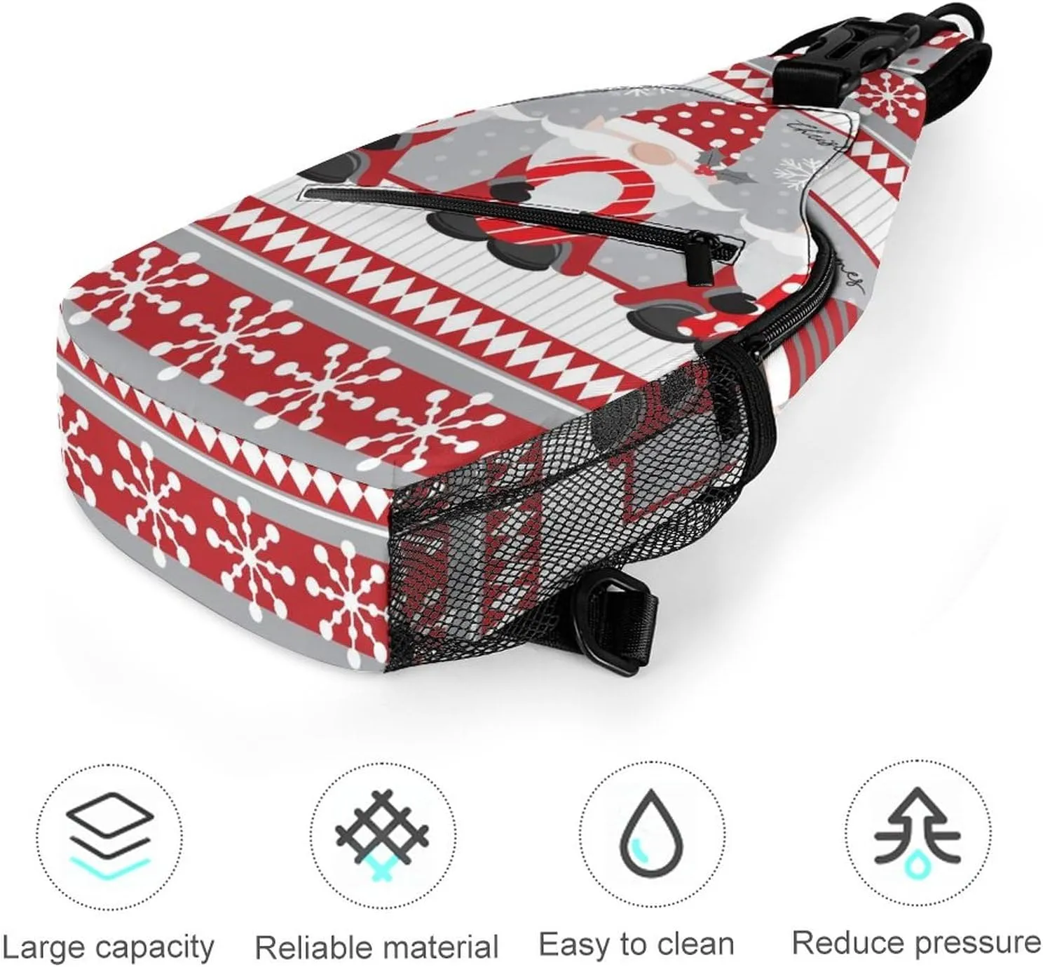 Sling Bag Christmas Cute Gnomes Crossbody Shoulder Backpack Winter Xmas Snowflake Adjustable Lightweight Travel Hiking Chest Bag for Men Women