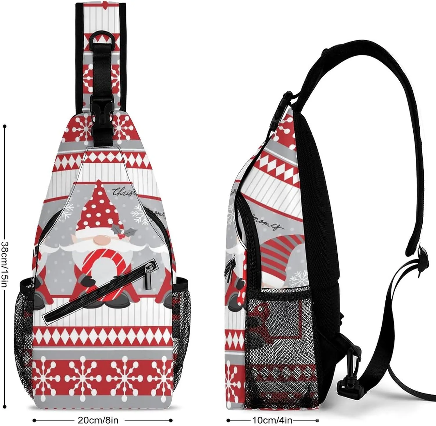 Sling Bag Christmas Cute Gnomes Crossbody Shoulder Backpack Winter Xmas Snowflake Adjustable Lightweight Travel Hiking Chest Bag for Men Women