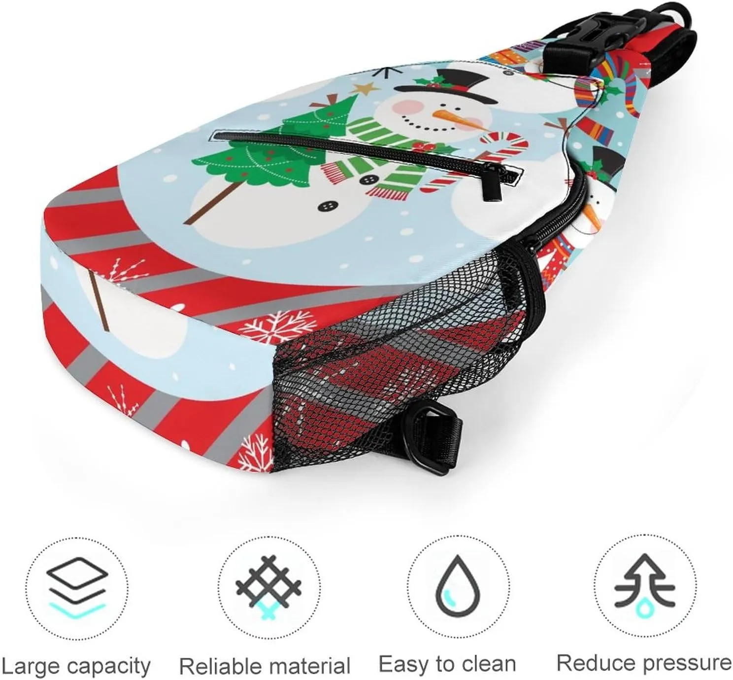 Sling Bag Christmas Cute Snowman Crossbody Backpack with Anti Theft Xmas Winter Snowflake Adjustable Shoulder Bag for Travel,Hiking,Cycling,Camping