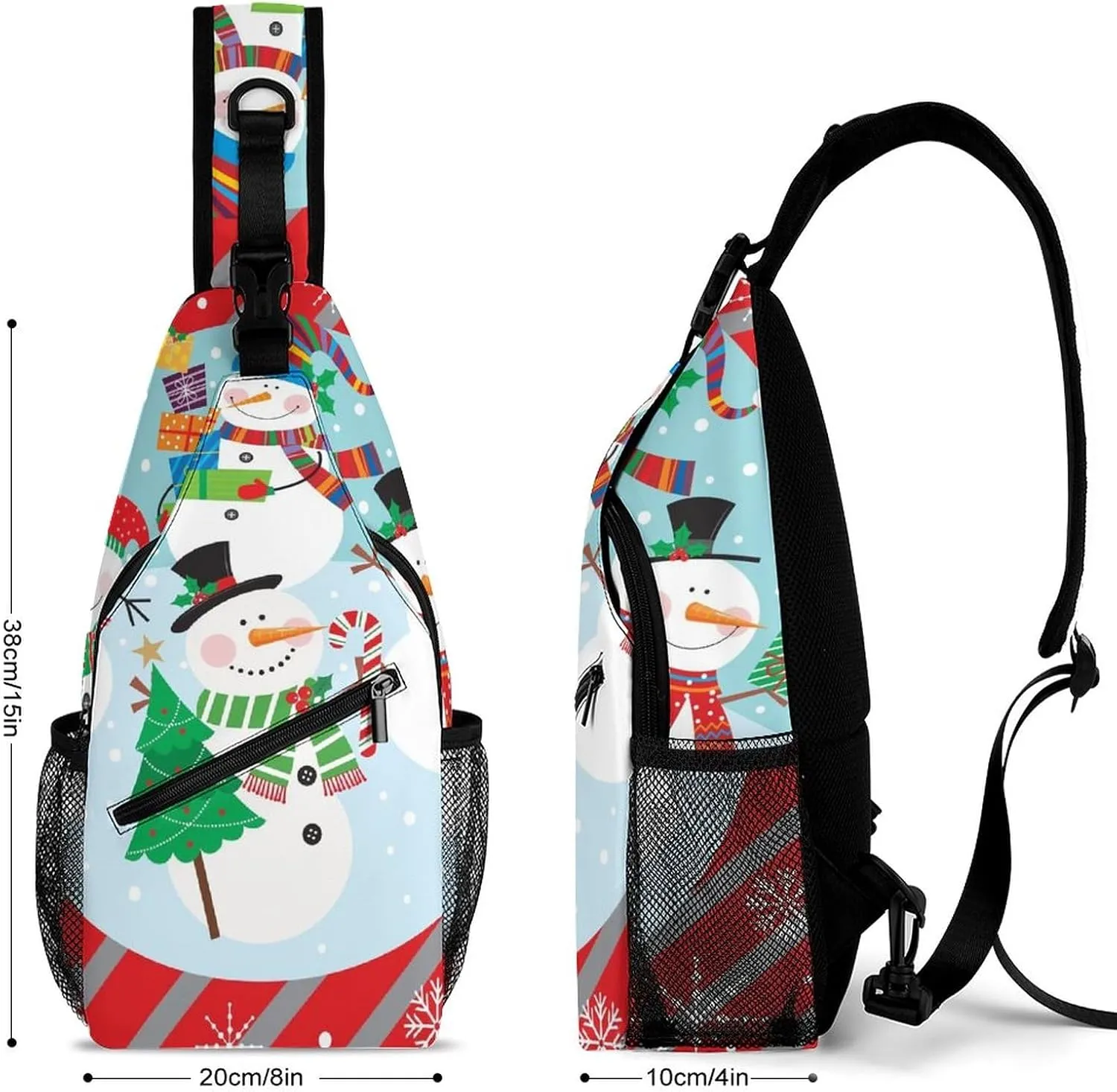 Sling Bag Christmas Cute Snowman Crossbody Backpack with Anti Theft Xmas Winter Snowflake Adjustable Shoulder Bag for Travel,Hiking,Cycling,Camping