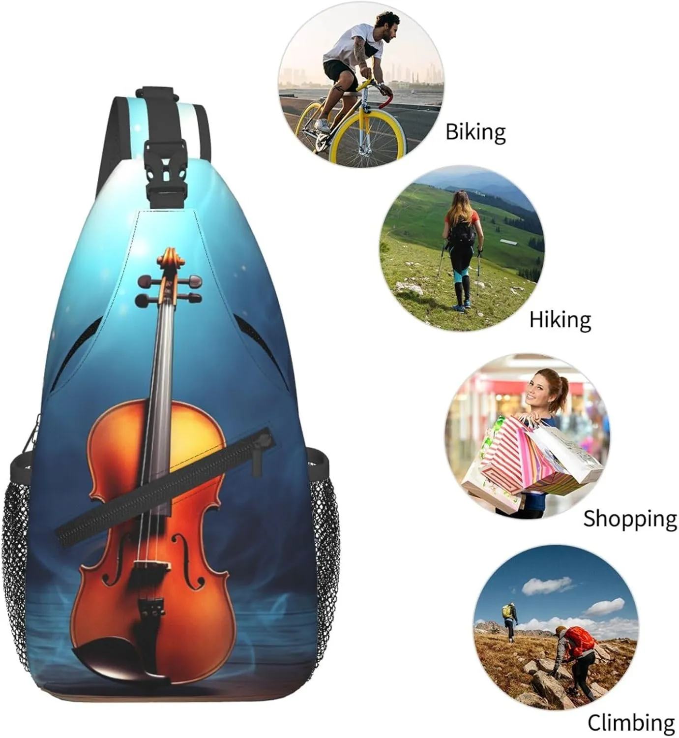 Sling Bag Crossbody Sling Backpack for Men Women Violin Poster Cross Chest Bag Travel Hiking Daypack