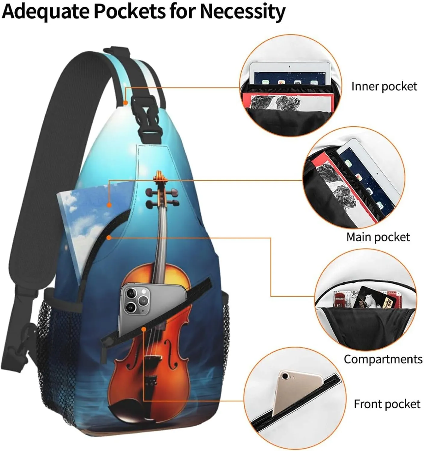 Sling Bag Crossbody Sling Backpack for Men Women Violin Poster Cross Chest Bag Travel Hiking Daypack