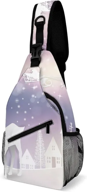 Sling Bag Deer Santa Claus Sled Crossbody Shoulder Backpack Christmas Snowflakes Winter Adjustable Lightweight Travel Hiking Chest Bag for Men Women