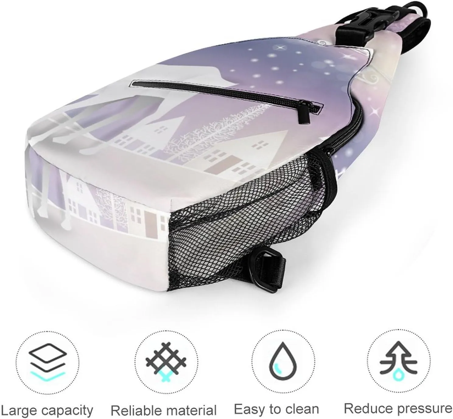 Sling Bag Deer Santa Claus Sled Crossbody Shoulder Backpack Christmas Snowflakes Winter Adjustable Lightweight Travel Hiking Chest Bag for Men Women