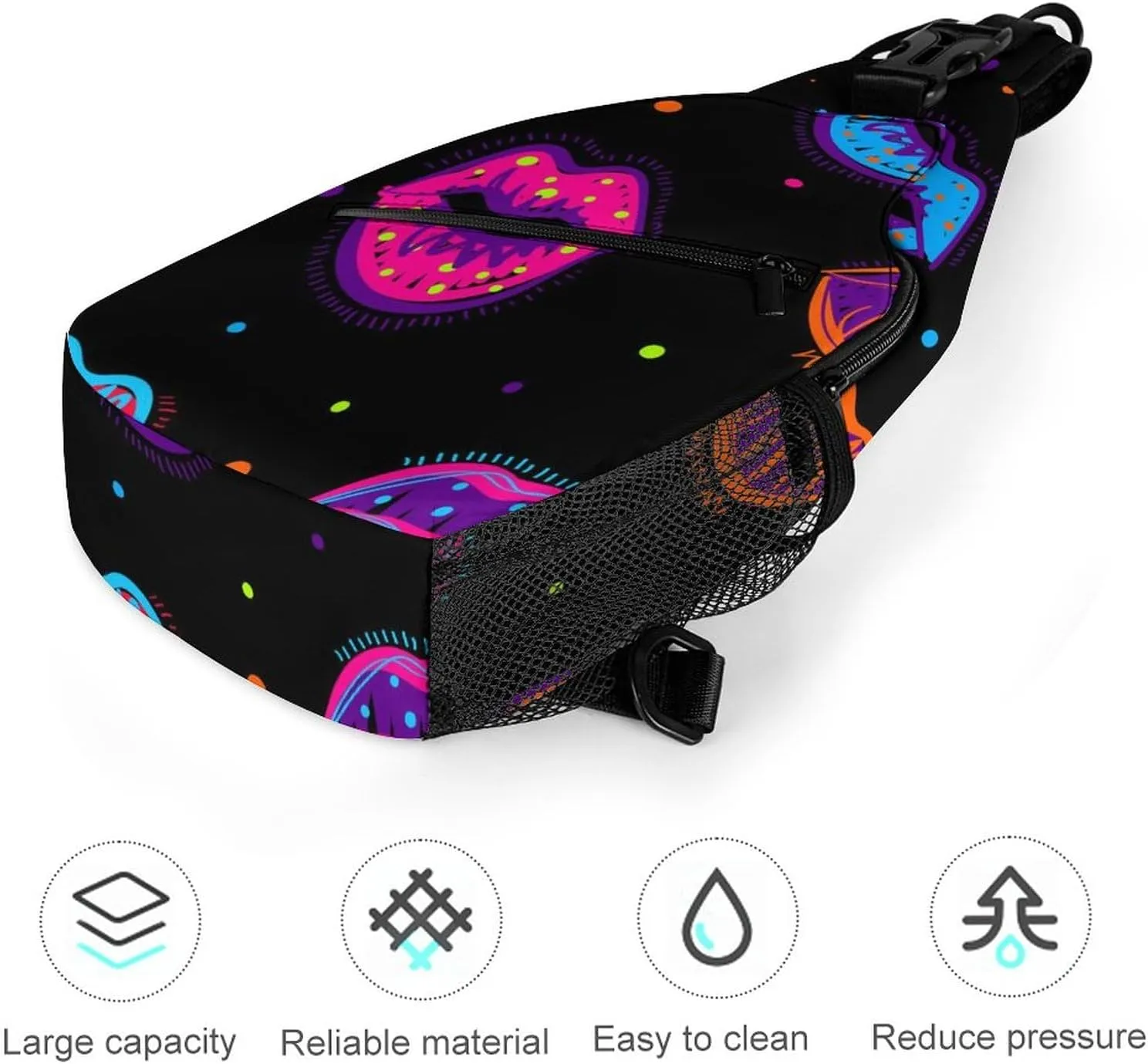 Sling Bag Dots Kiss Lips Crossbody Shoulder Backpack Colorful Cartoon Style Adjustable Lightweight Travel Hiking Chest Bag for Men Women