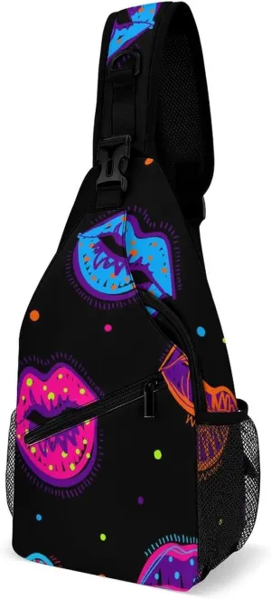 Sling Bag Dots Kiss Lips Crossbody Shoulder Backpack Colorful Cartoon Style Adjustable Lightweight Travel Hiking Chest Bag for Men Women