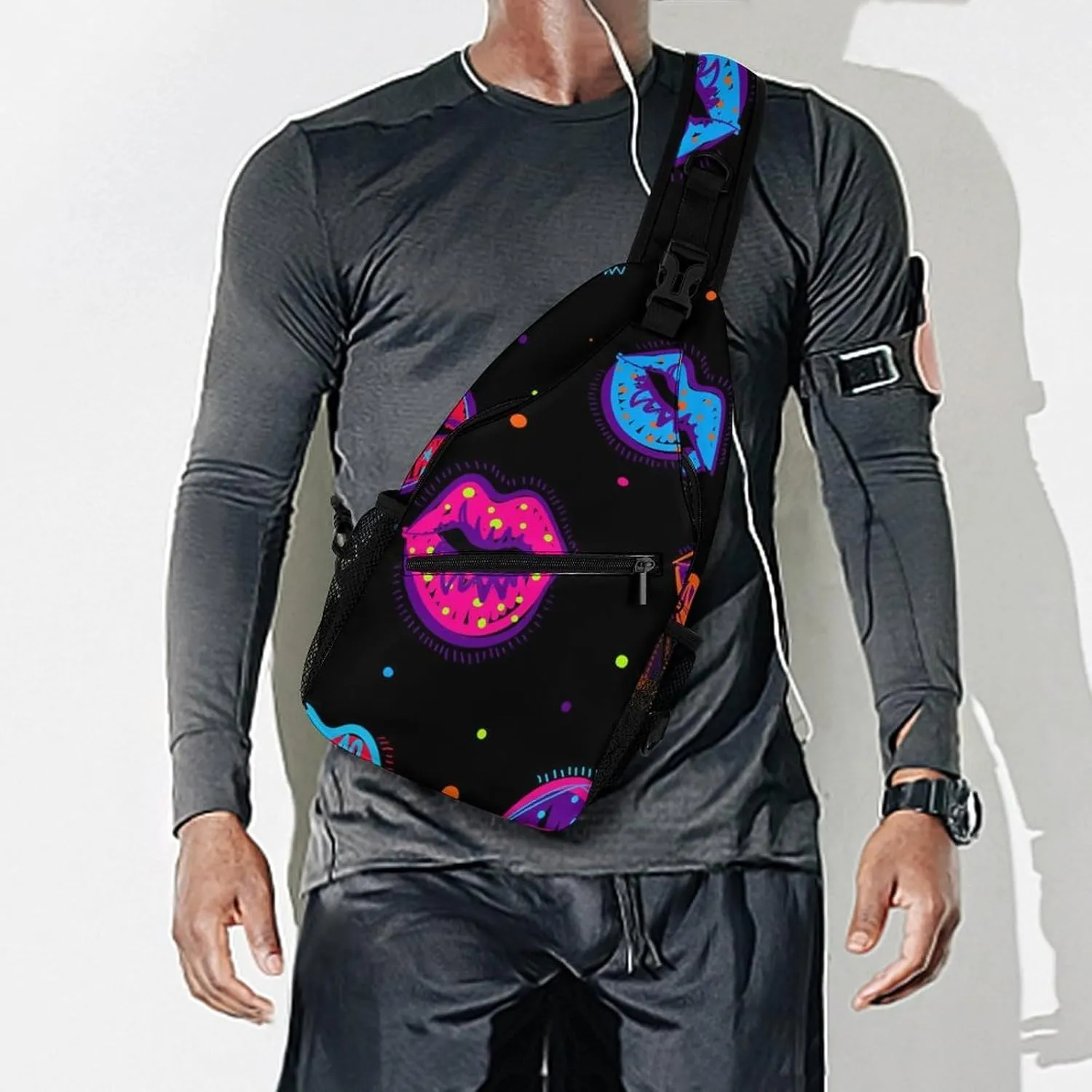 Sling Bag Dots Kiss Lips Crossbody Shoulder Backpack Colorful Cartoon Style Adjustable Lightweight Travel Hiking Chest Bag for Men Women