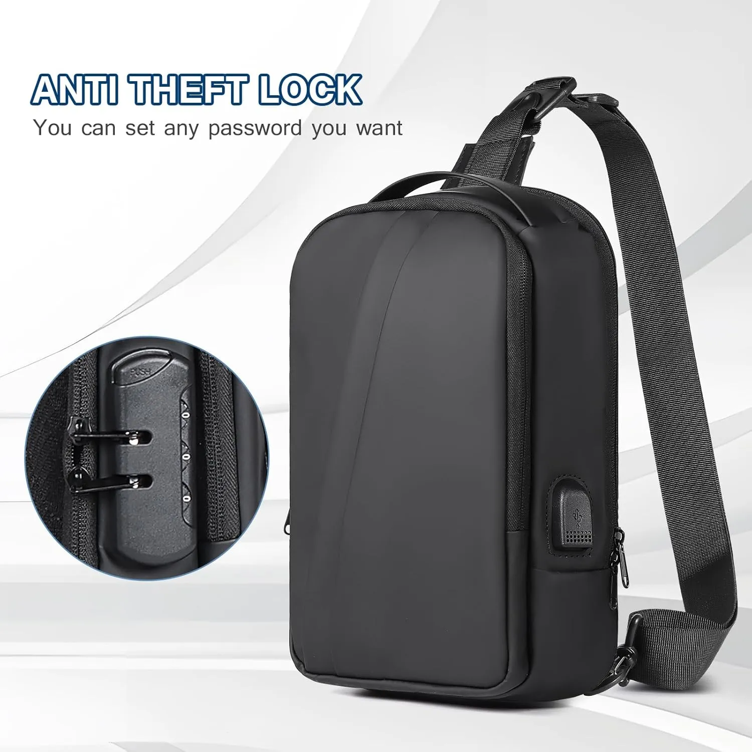 Sling Bag for Men Anti Theft Crossbody Bag Sling Backpack with USB Charging Port for Travel