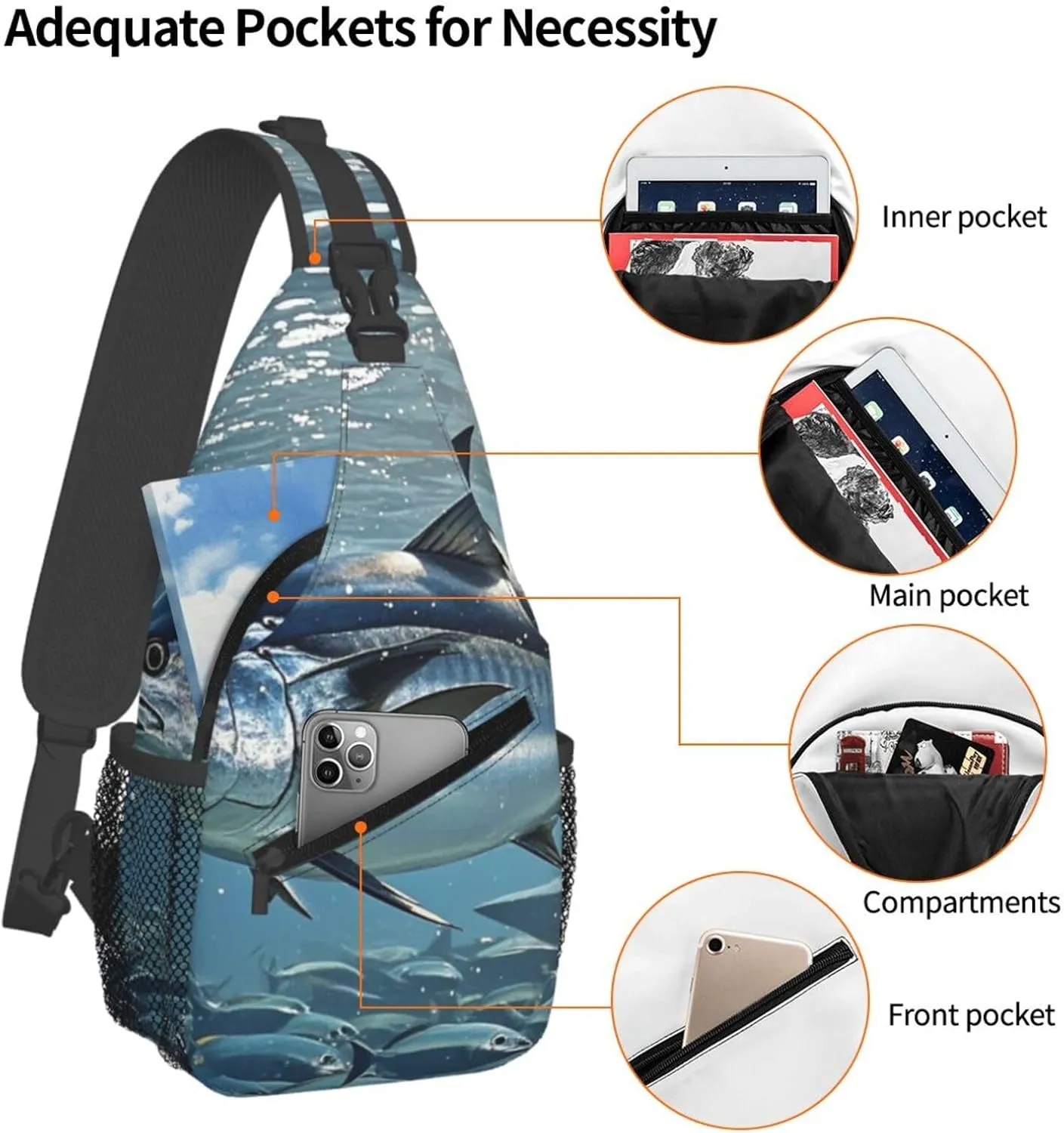Sling Bag for Men Women Crossbody Backpack Bluefin Tuna Thunnus Crossbody Bag Chest Bag for Travel Sport