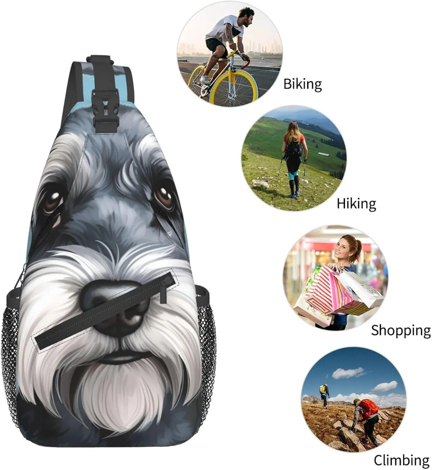 Sling Bag for Men Women Crossbody Backpack Schnauzer Blue Crossbody Bag Chest Bag for Travel Sport