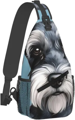 Sling Bag for Men Women Crossbody Backpack Schnauzer Blue Crossbody Bag Chest Bag for Travel Sport
