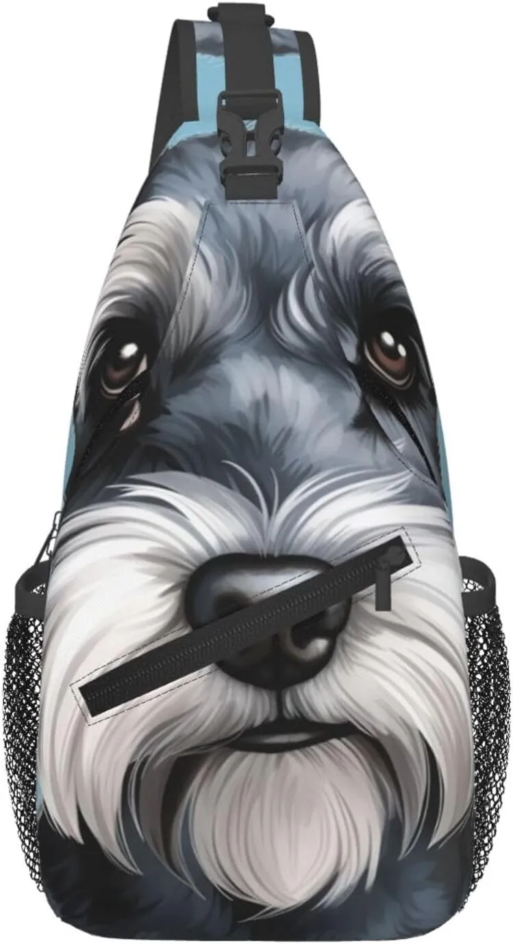 Sling Bag for Men Women Crossbody Backpack Schnauzer Blue Crossbody Bag Chest Bag for Travel Sport