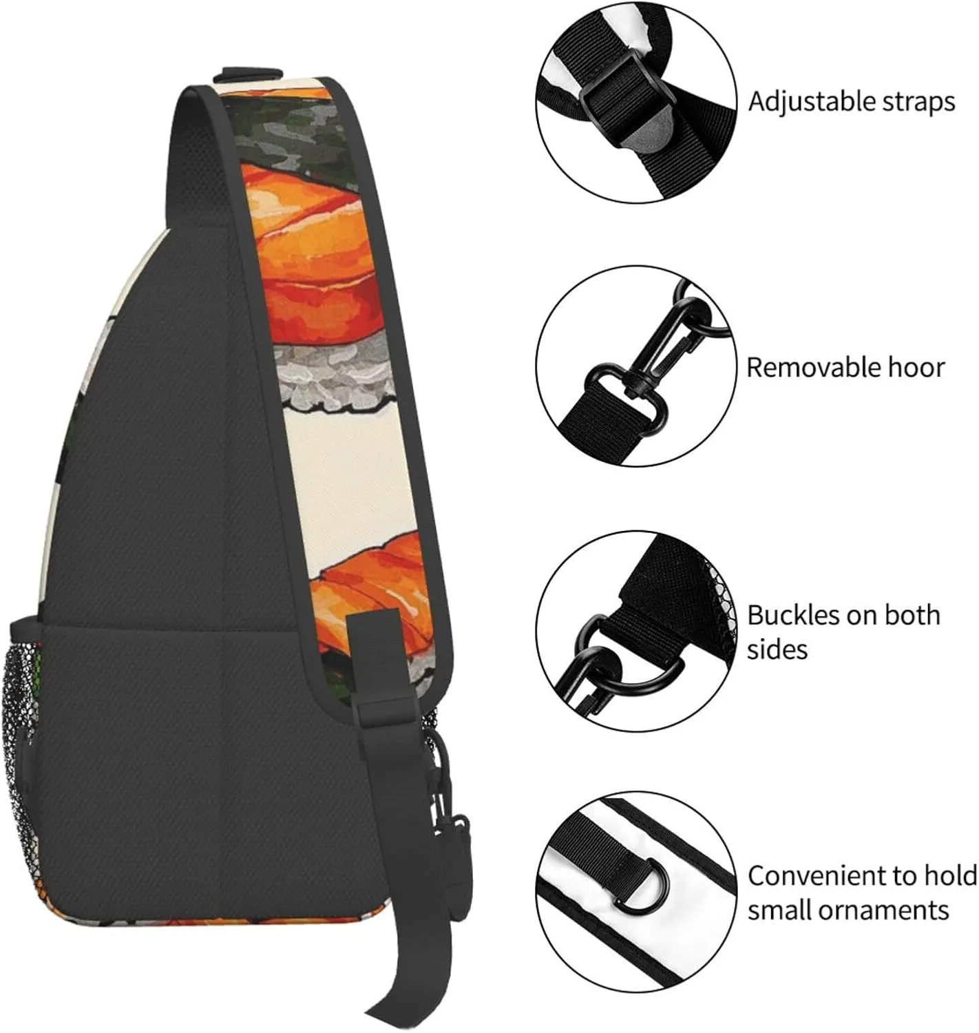 Sling Bag for Men Women Crossbody Backpack Sushi Food Pattern Crossbody Bag Chest Bag for Travel Sport