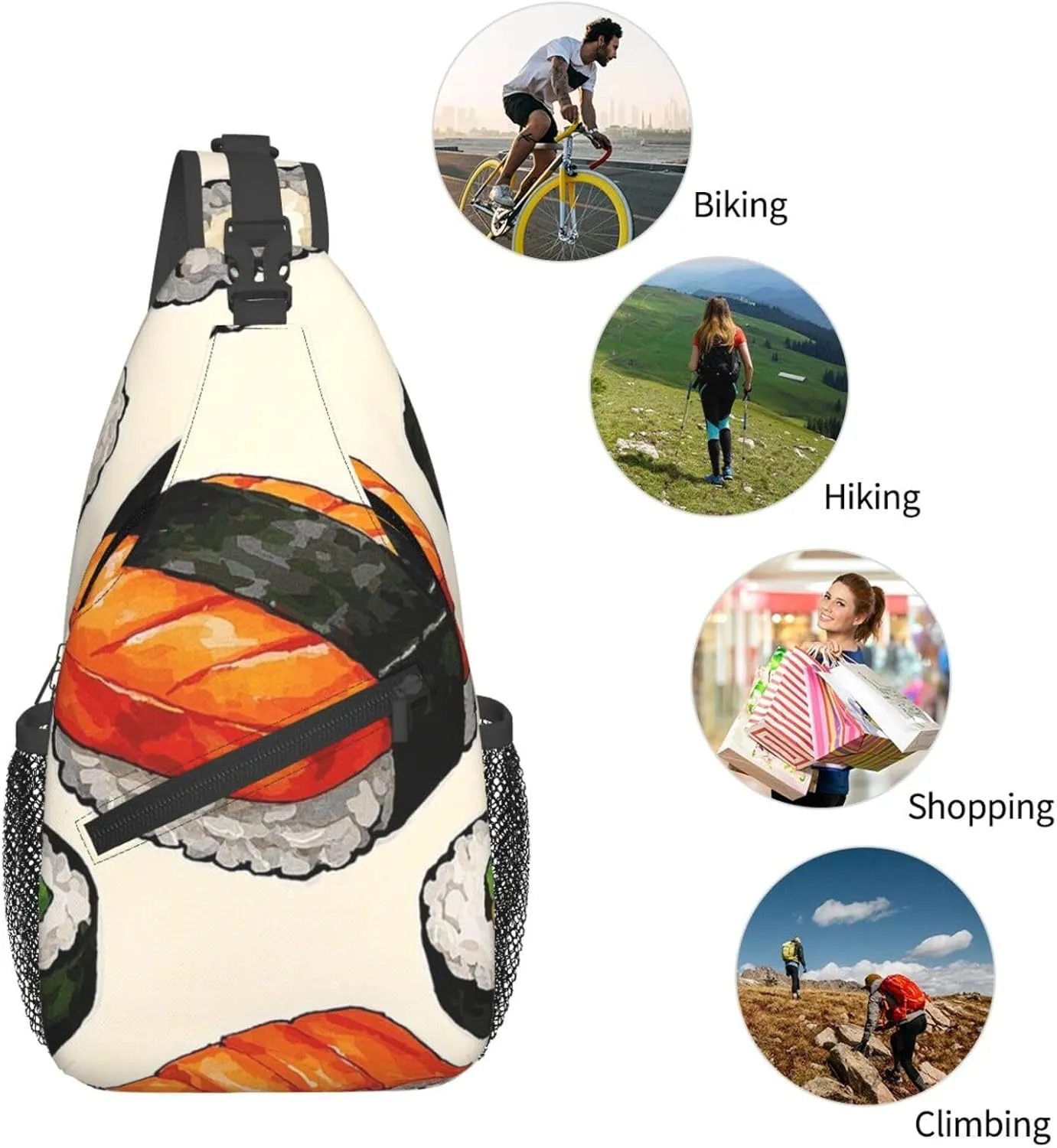 Sling Bag for Men Women Crossbody Backpack Sushi Food Pattern Crossbody Bag Chest Bag for Travel Sport