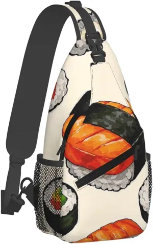 Sling Bag for Men Women Crossbody Backpack Sushi Food Pattern Crossbody Bag Chest Bag for Travel Sport