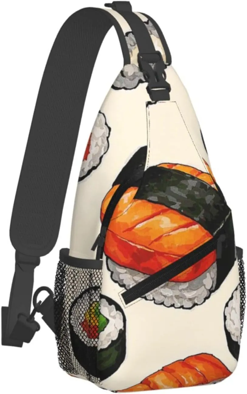 Sling Bag for Men Women Crossbody Backpack Sushi Food Pattern Crossbody Bag Chest Bag for Travel Sport
