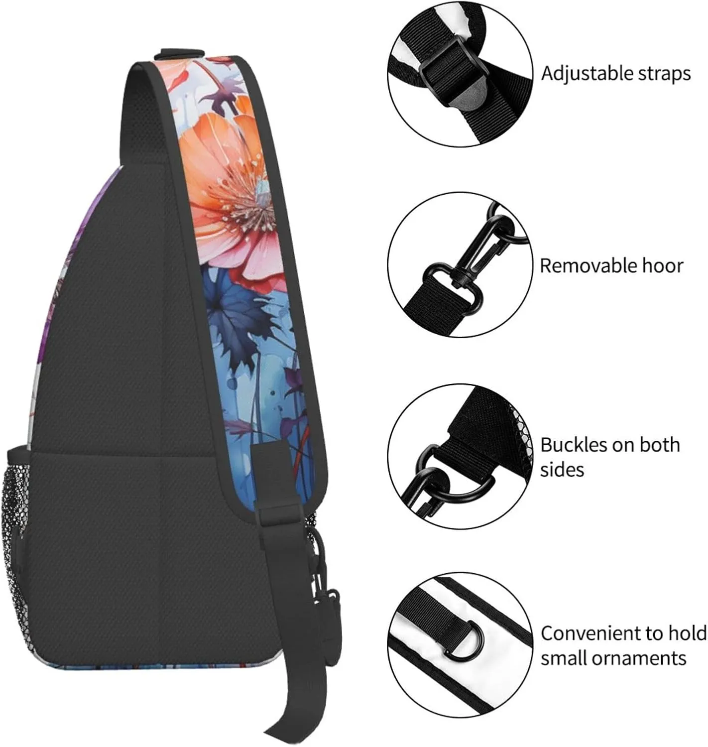 Sling Bag for Men Women Crossbody Backpack Watercolor flowers Crossbody Bag Chest Bag for Travel Sport