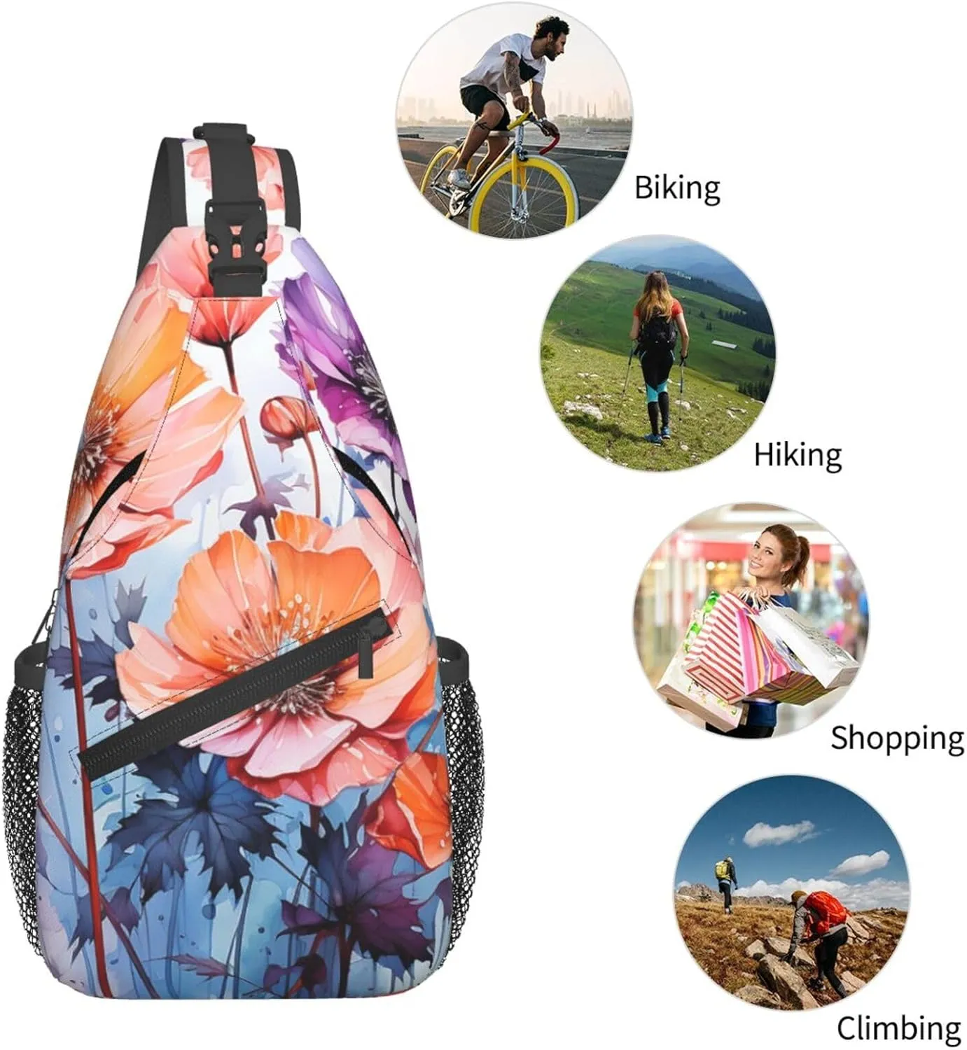 Sling Bag for Men Women Crossbody Backpack Watercolor flowers Crossbody Bag Chest Bag for Travel Sport