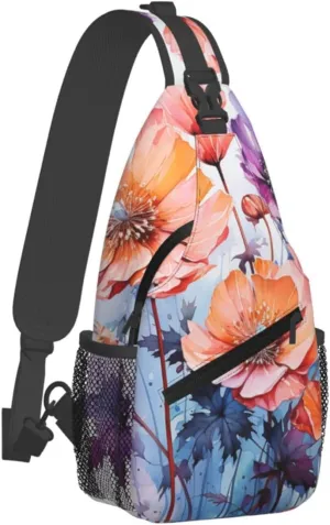 Sling Bag for Men Women Crossbody Backpack Watercolor flowers Crossbody Bag Chest Bag for Travel Sport