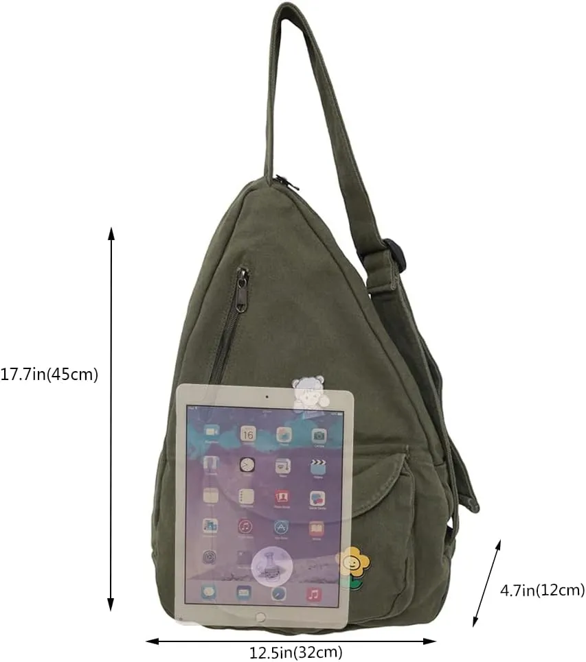 Sling Bag for Women Crossbody Backpack Shoulder Chest Bag Daypack Small Green Travel Canvas Casual Hiking Outdoor