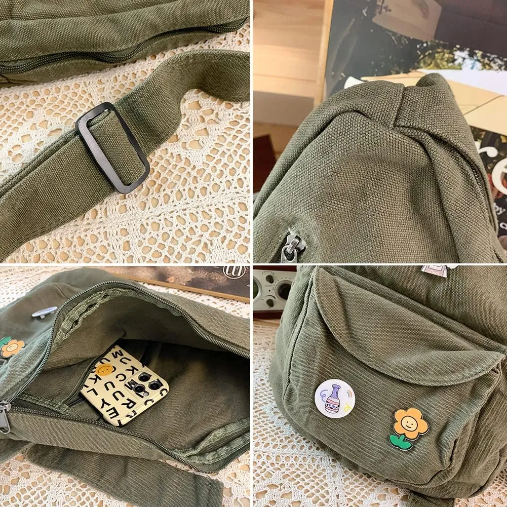 Sling Bag for Women Crossbody Backpack Shoulder Chest Bag Daypack Small Green Travel Canvas Casual Hiking Outdoor