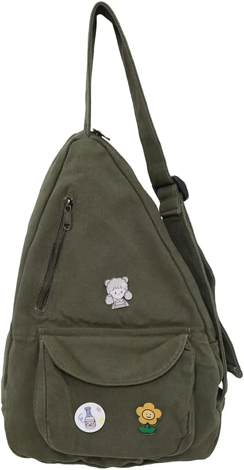 Sling Bag for Women Crossbody Backpack Shoulder Chest Bag Daypack Small Green Travel Canvas Casual Hiking Outdoor