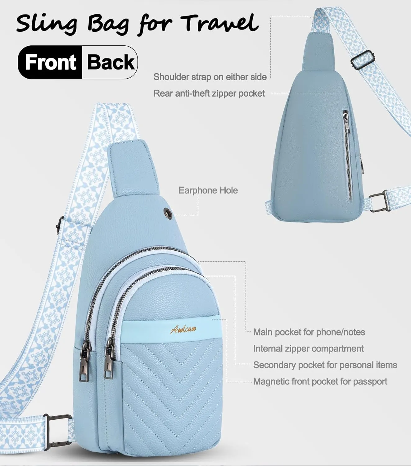 Sling Bag for Women, Leather Crossbody Bag Sling Bag Crossbody Backpack for Travel Sports Running Hiking for Man Woman