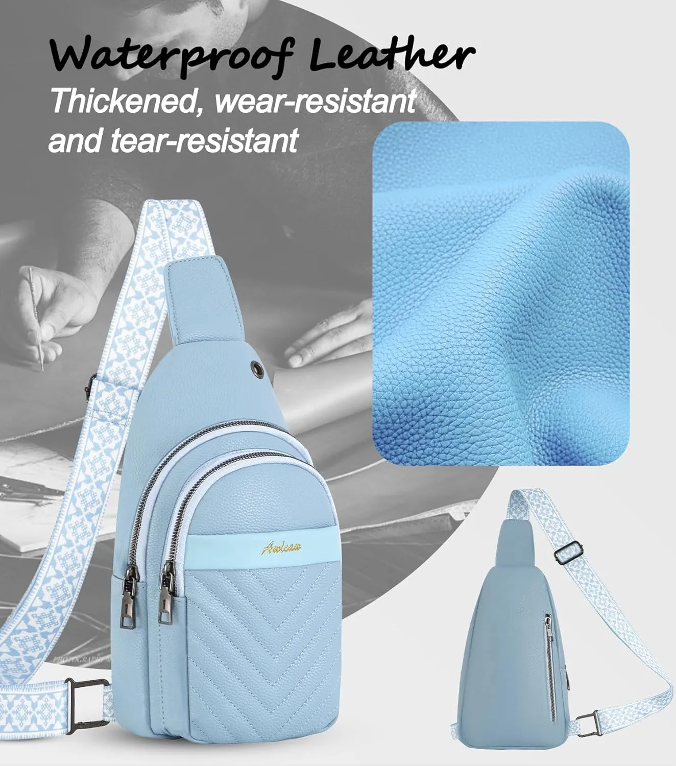 Sling Bag for Women, Leather Crossbody Bag Sling Bag Crossbody Backpack for Travel Sports Running Hiking for Man Woman