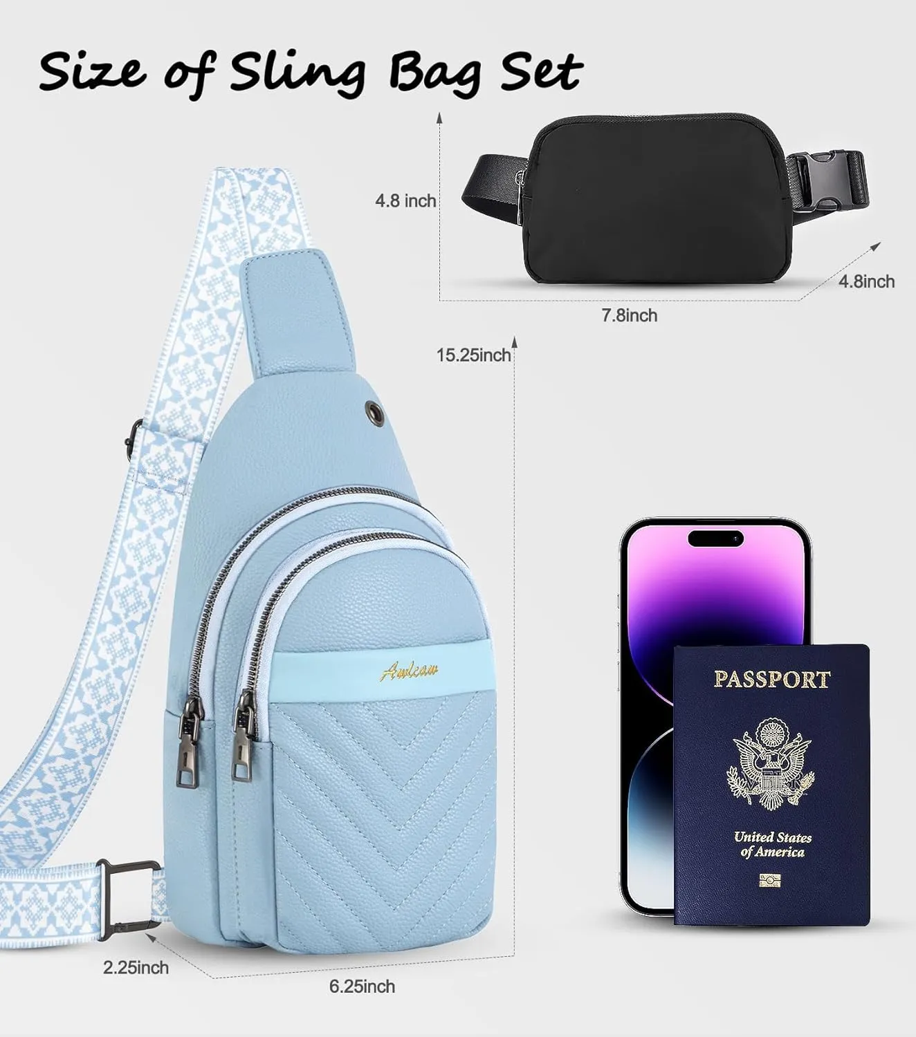 Sling Bag for Women, Leather Crossbody Bag Sling Bag Crossbody Backpack for Travel Sports Running Hiking for Man Woman