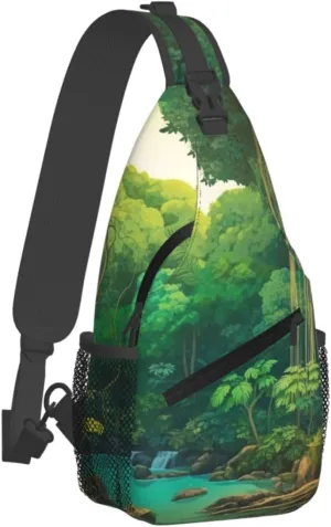 Sling Bag for Women Men Crossbody Bag Jungle Tropic Plants Trees Chest Bag Sling Backpack Fanny Pack Casual Daypack for Travel