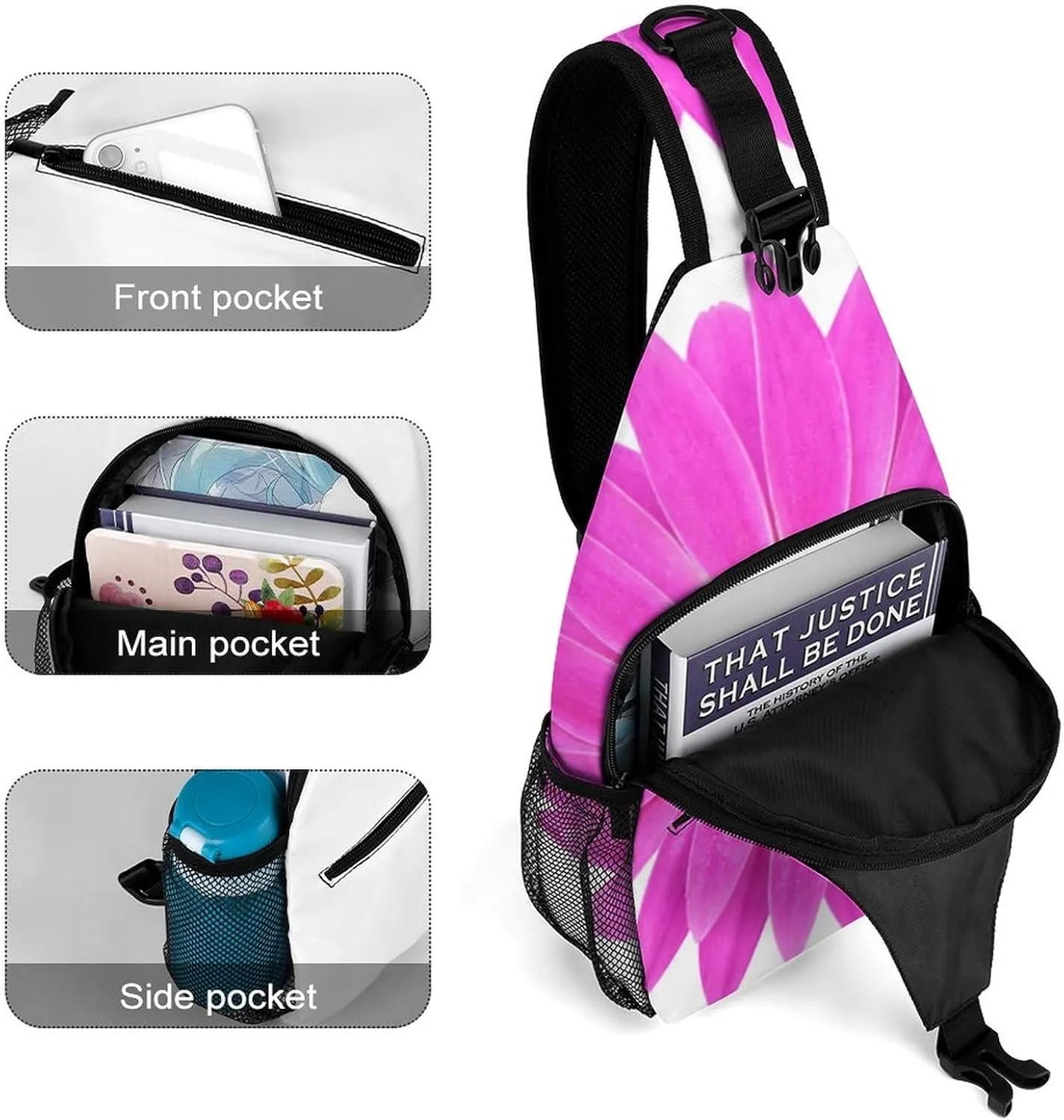 Sling Bag Gerbera Flower Isolate on Whtie Background_1 Crossbody Backpack with Anti Theft Adjustable Shoulder Bag for Travel,Hiking,Cycling,Camping