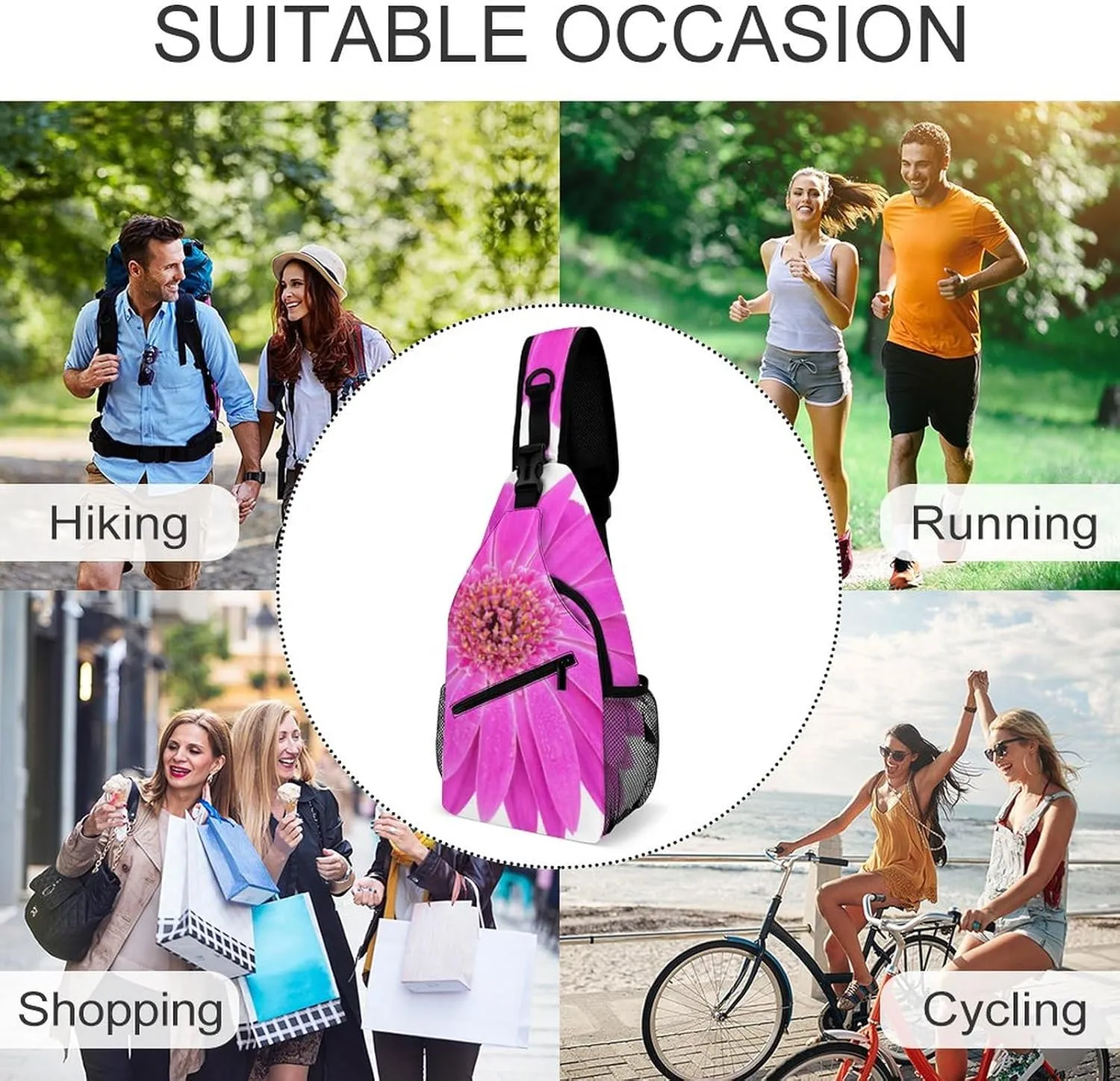 Sling Bag Gerbera Flower Isolate on Whtie Background_1 Crossbody Backpack with Anti Theft Adjustable Shoulder Bag for Travel,Hiking,Cycling,Camping