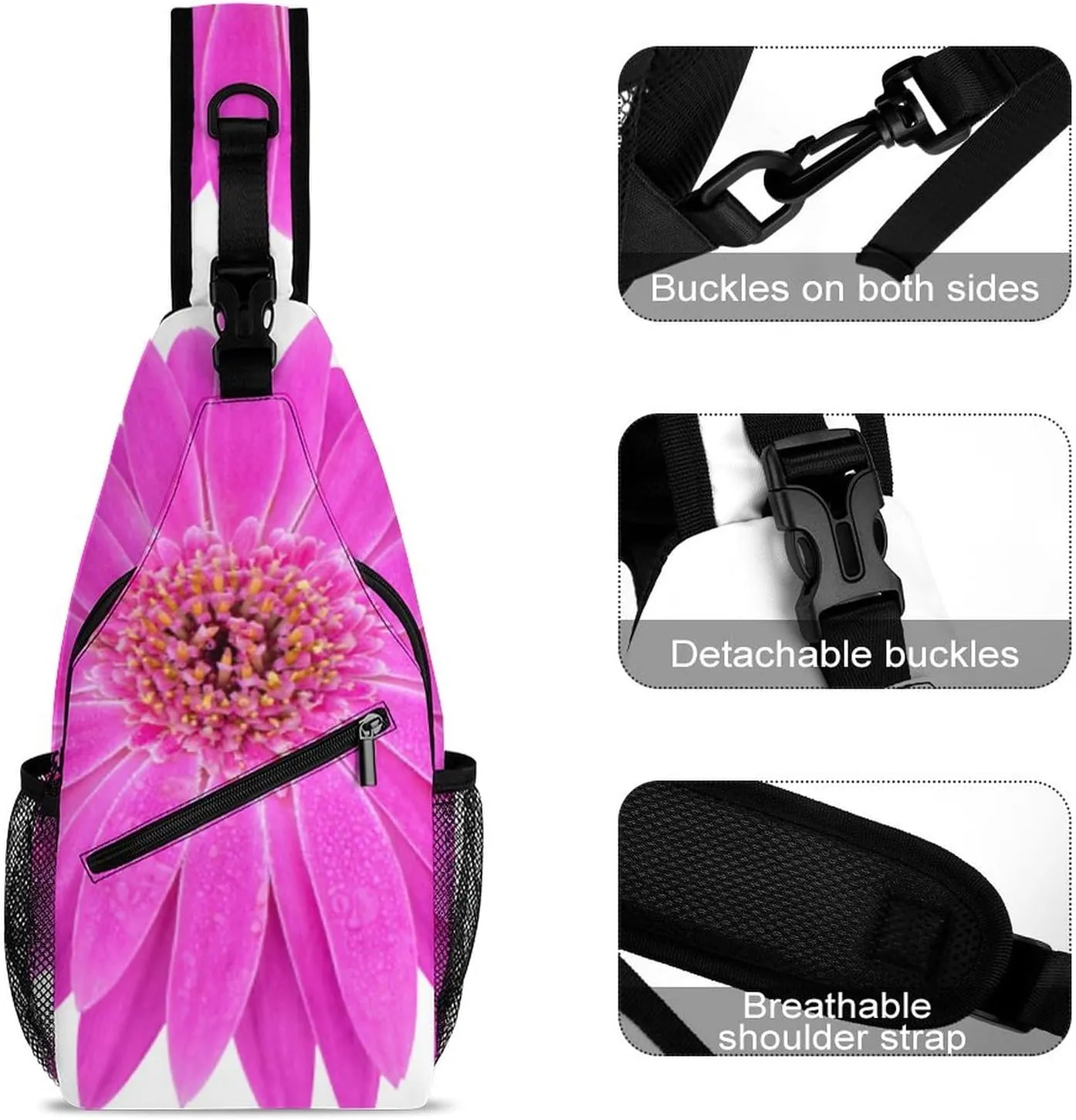 Sling Bag Gerbera Flower Isolate on Whtie Background_1 Crossbody Backpack with Anti Theft Adjustable Shoulder Bag for Travel,Hiking,Cycling,Camping
