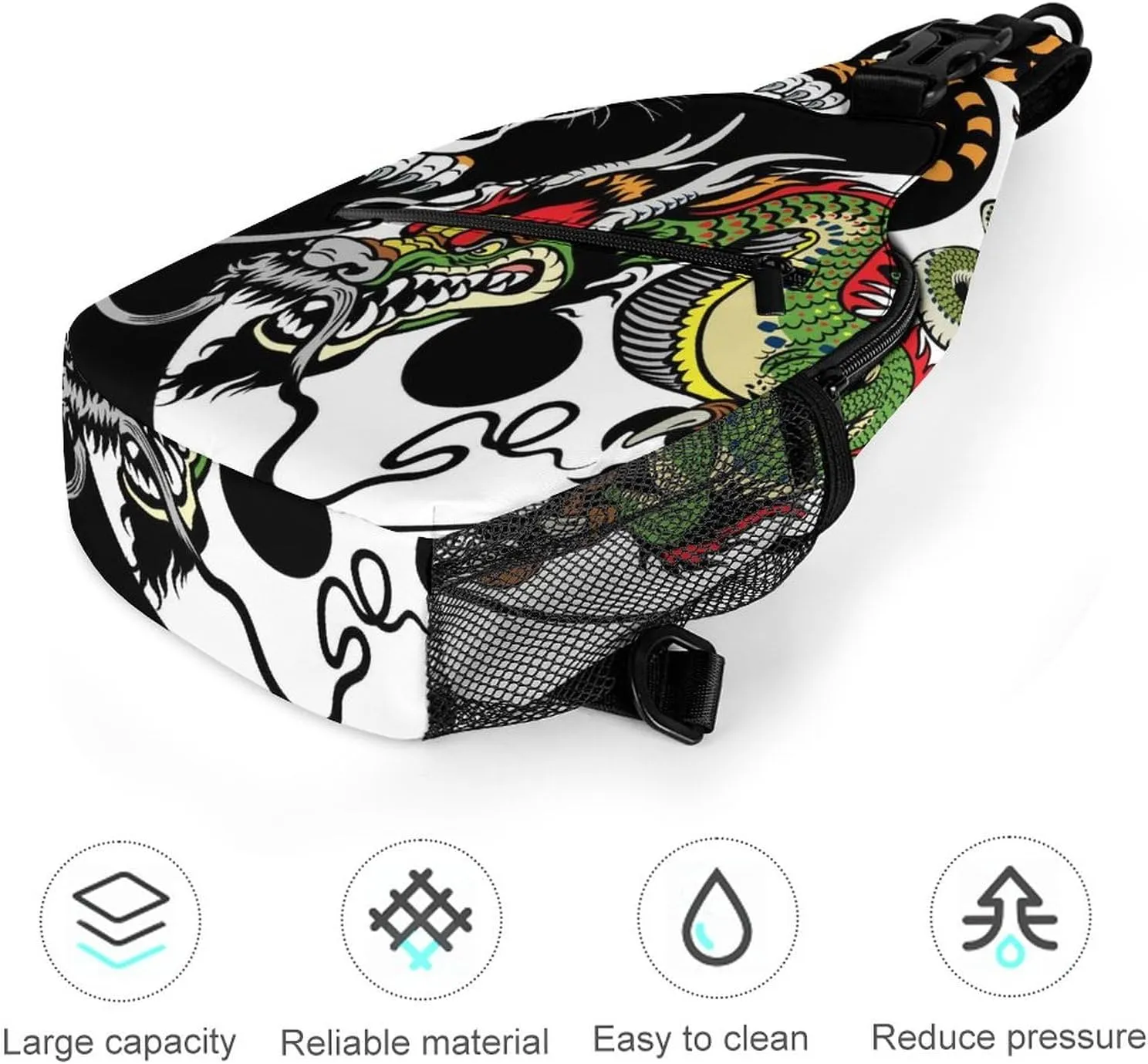 Sling Bag Japanese Tiger Dragon Crossbody Backpack with Anti Theft Yin And Yang Adjustable Shoulder Bag for Travel,Hiking,Cycling,Camping