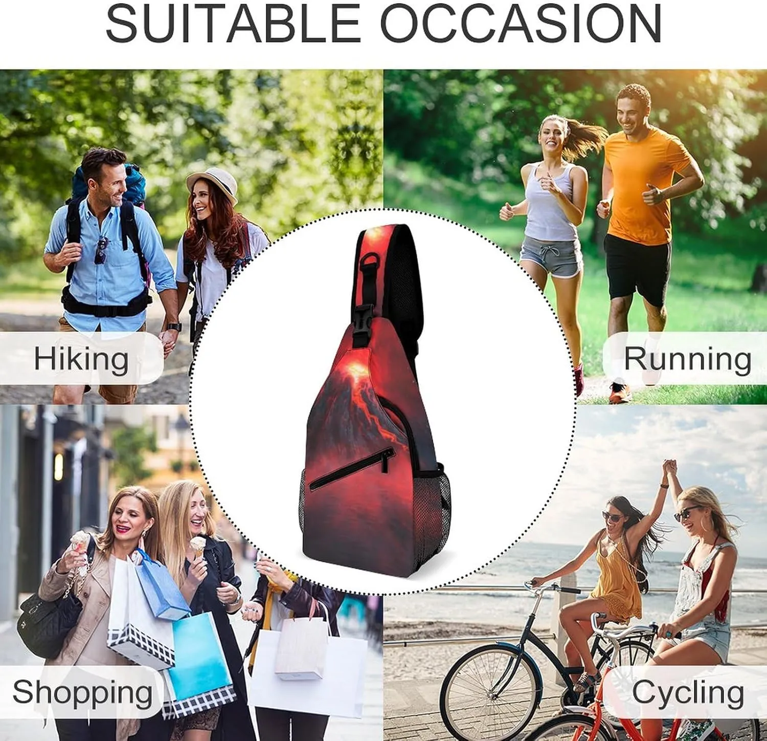 Sling Bag Night Fantasy Landscape Mountains Crossbody Backpack with Anti Theft Natural Scene Adjustable Shoulder Bag for Travel,Hiking,Cycling,Camping