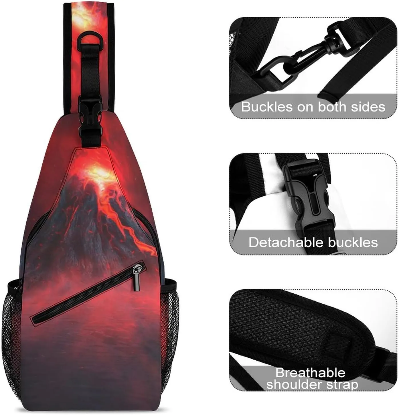 Sling Bag Night Fantasy Landscape Mountains Crossbody Backpack with Anti Theft Natural Scene Adjustable Shoulder Bag for Travel,Hiking,Cycling,Camping