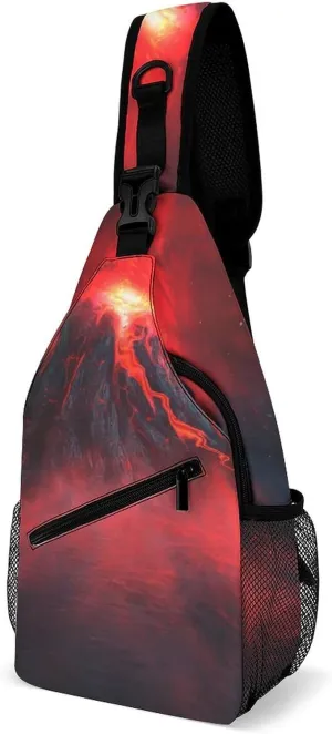 Sling Bag Night Fantasy Landscape Mountains Crossbody Backpack with Anti Theft Natural Scene Adjustable Shoulder Bag for Travel,Hiking,Cycling,Camping