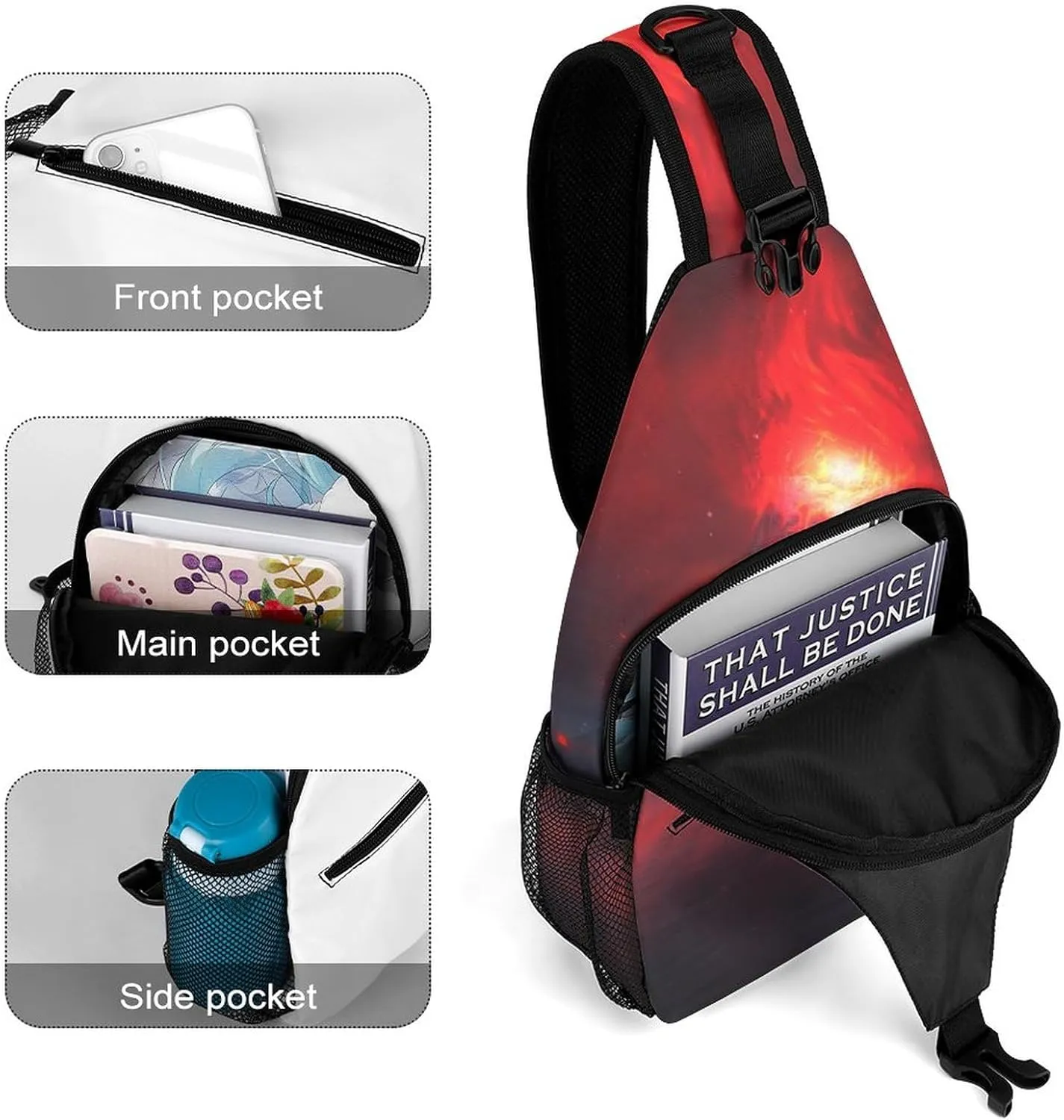 Sling Bag Night Fantasy Landscape Mountains Crossbody Backpack with Anti Theft Natural Scene Adjustable Shoulder Bag for Travel,Hiking,Cycling,Camping