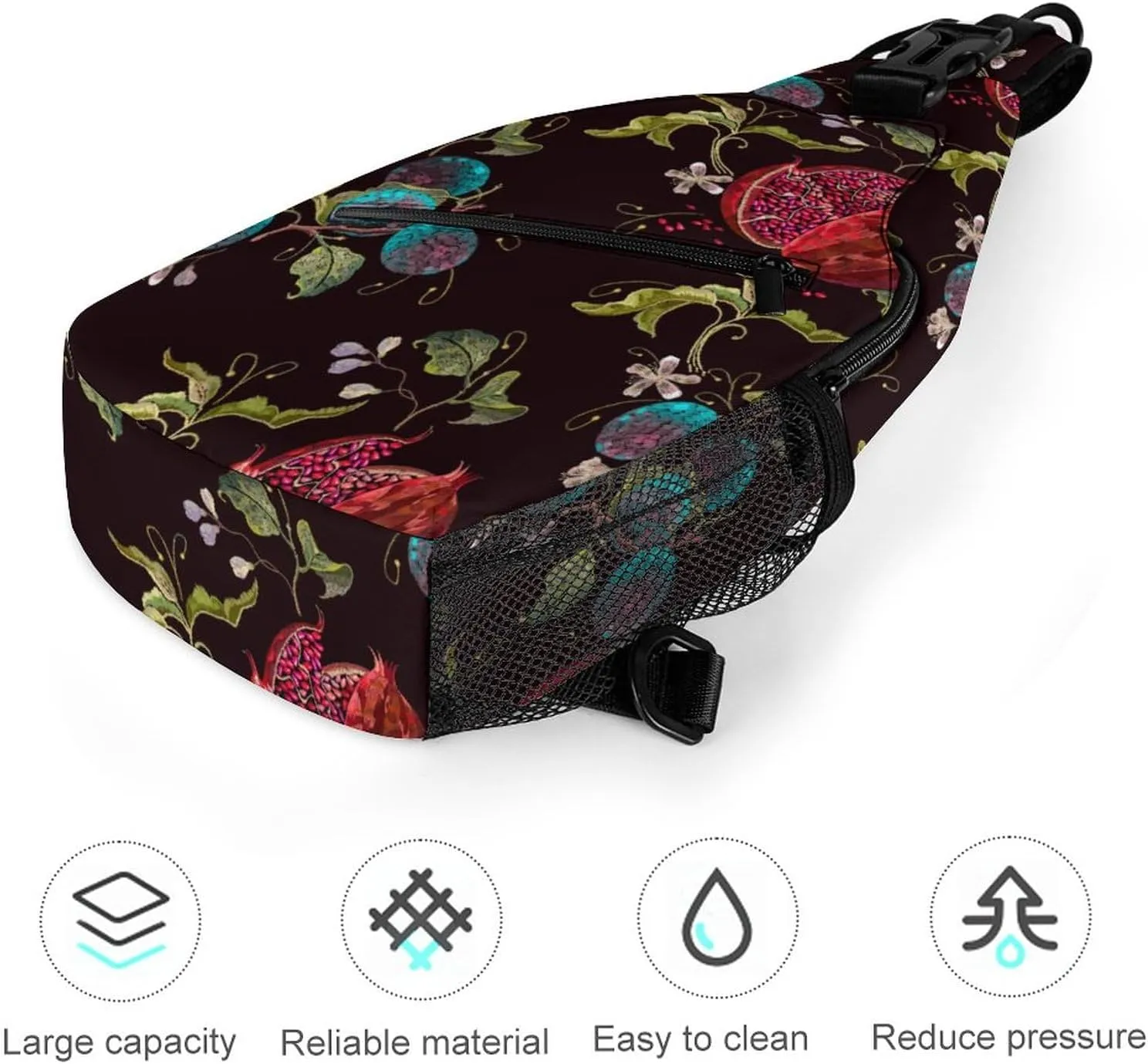 Sling Bag Red Pomegranate Crossbody Backpack with Anti Theft Embroidery Cherry Adjustable Shoulder Bag for Travel,Hiking,Cycling,Camping