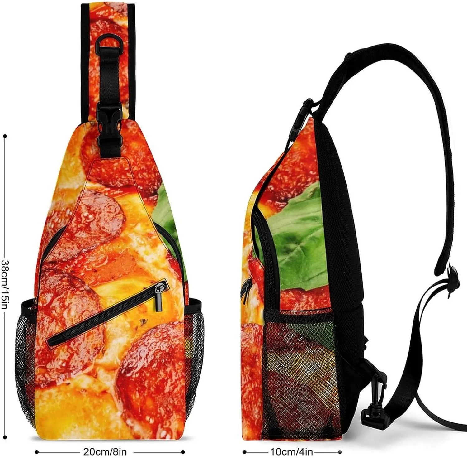 Sling Bag Thinly Sliced Pepperoni Crossbody Backpack with Anti Theft Pizza Food Adjustable Shoulder Bag for Travel,Hiking,Cycling,Camping