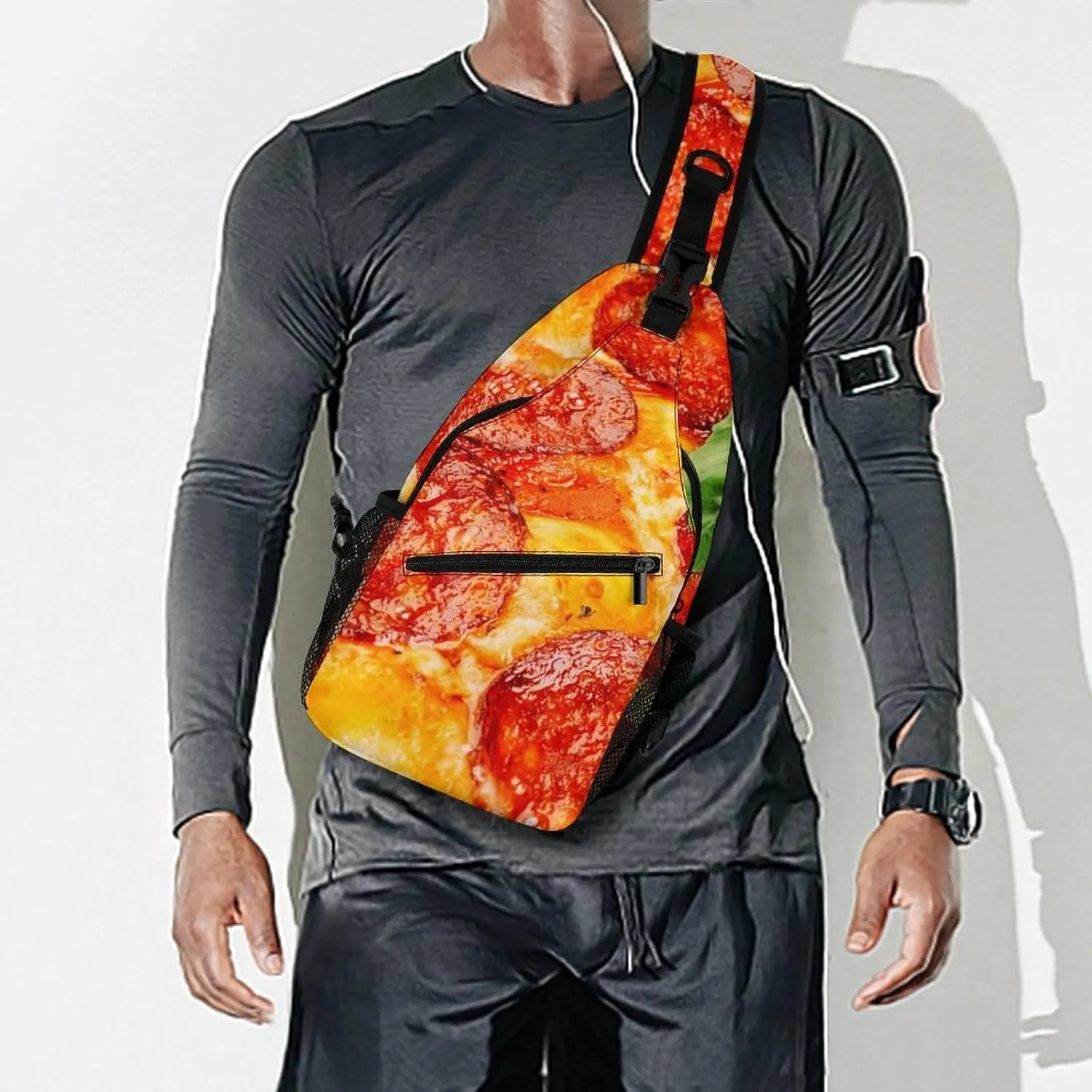 Sling Bag Thinly Sliced Pepperoni Crossbody Backpack with Anti Theft Pizza Food Adjustable Shoulder Bag for Travel,Hiking,Cycling,Camping