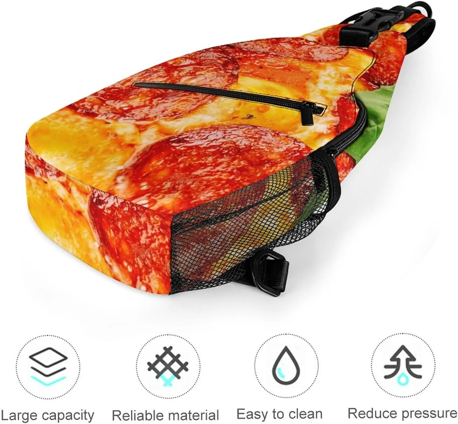 Sling Bag Thinly Sliced Pepperoni Crossbody Backpack with Anti Theft Pizza Food Adjustable Shoulder Bag for Travel,Hiking,Cycling,Camping