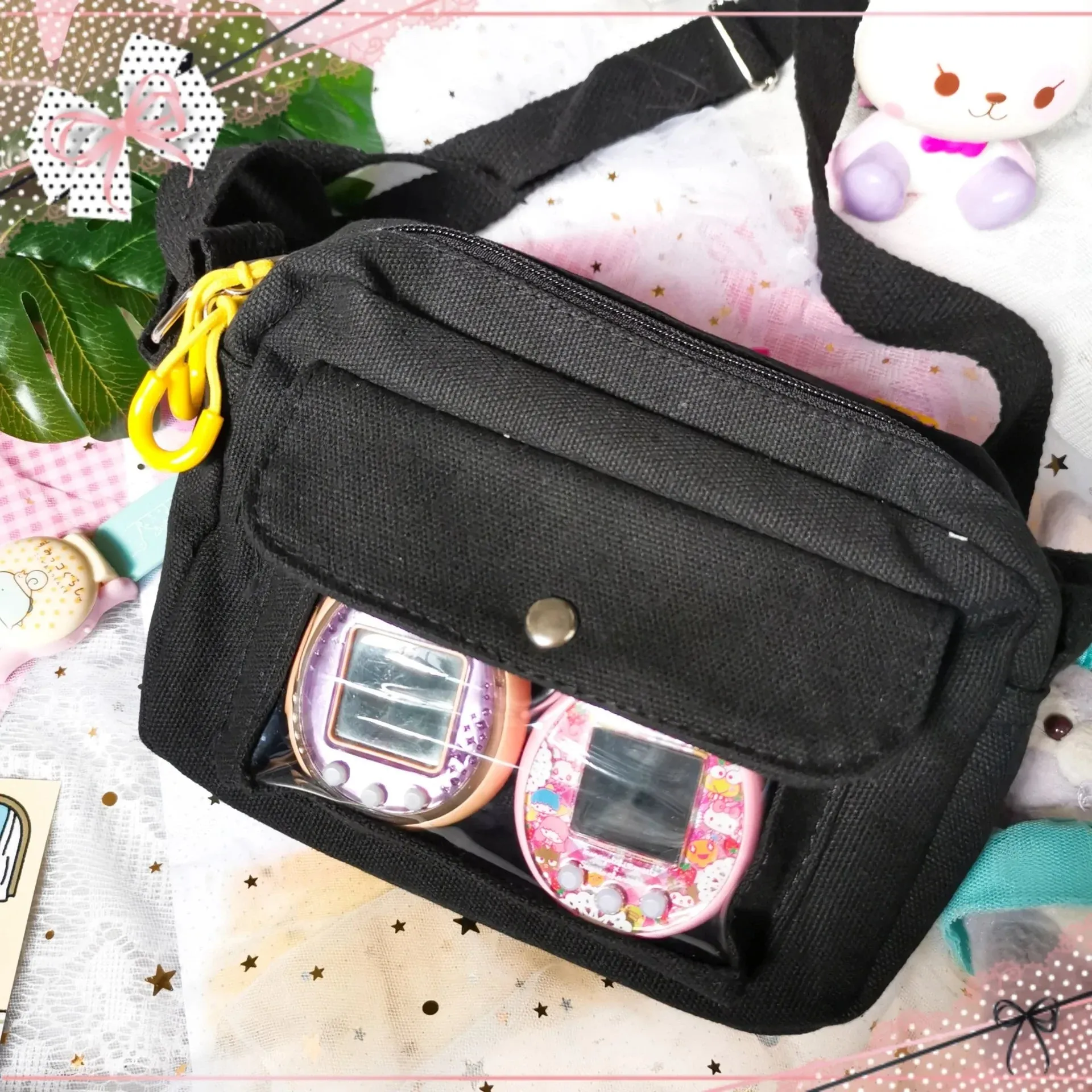 Sling bag with clear compartment