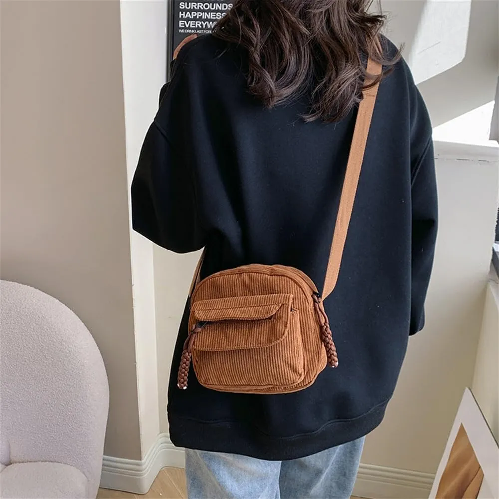 Small Corduroy Crossbody Bag Multi Pockets Hobo Satchel Handbag Mini Casual Corduroy Shoulder Mobile Phone Purse