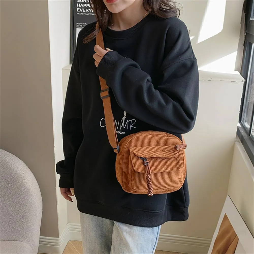 Small Corduroy Crossbody Bag Multi Pockets Hobo Satchel Handbag Mini Casual Corduroy Shoulder Mobile Phone Purse