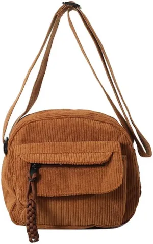 Small Corduroy Crossbody Bag Multi Pockets Hobo Satchel Handbag Mini Casual Corduroy Shoulder Mobile Phone Purse