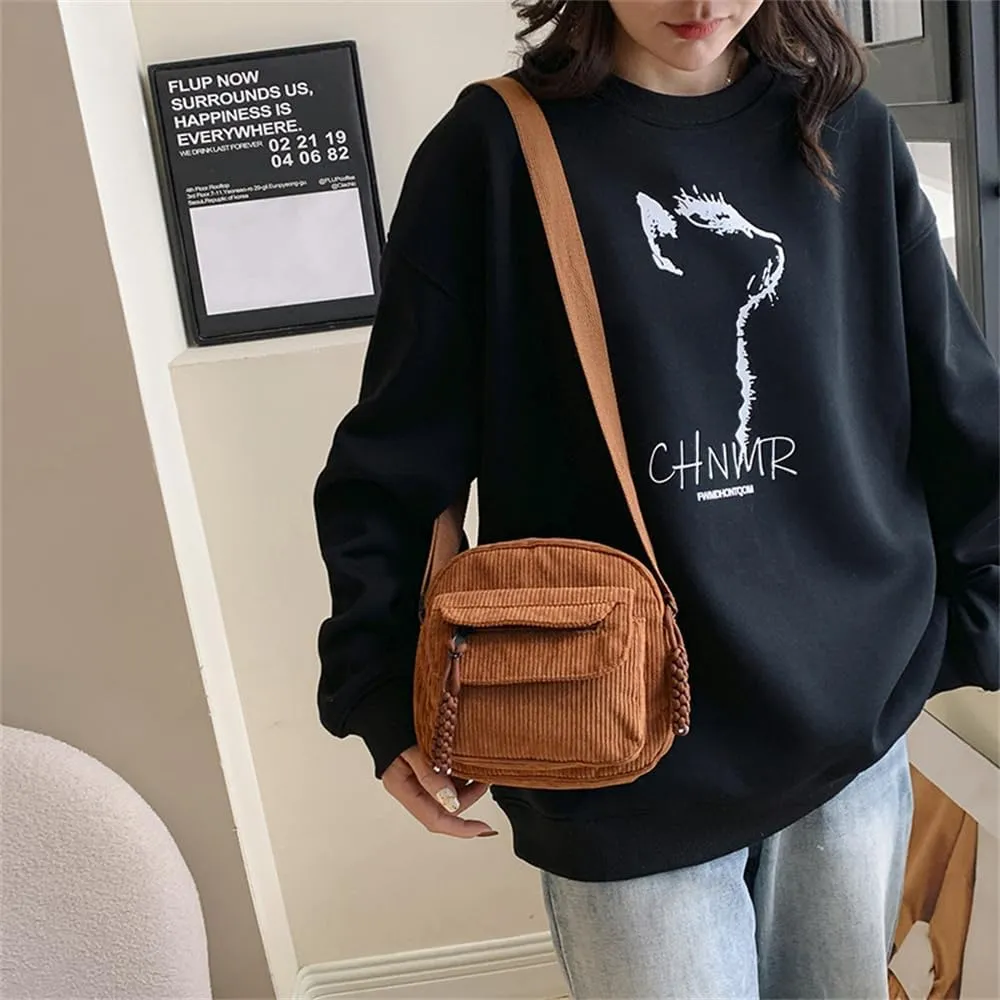 Small Corduroy Crossbody Bag Multi Pockets Hobo Satchel Handbag Mini Casual Corduroy Shoulder Mobile Phone Purse