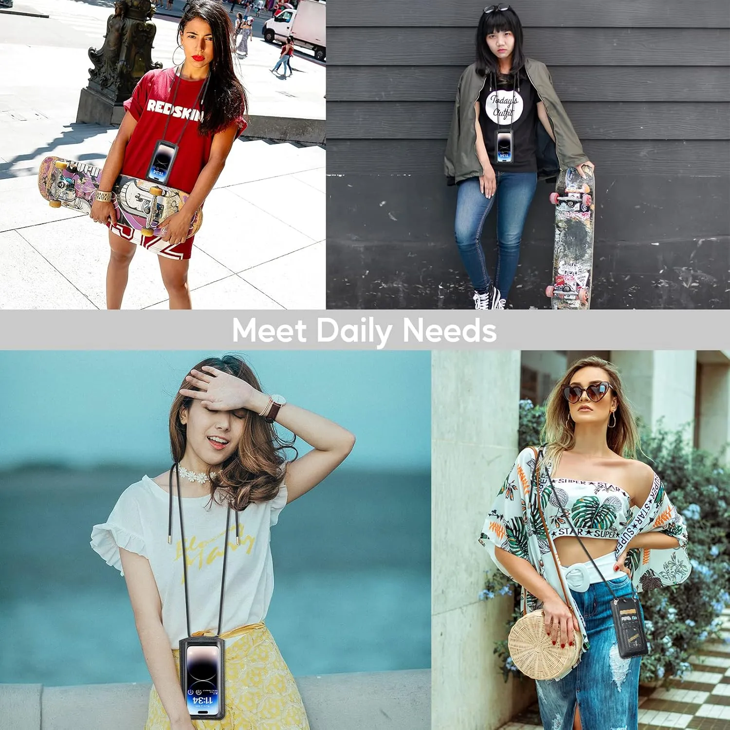 Small Crossbody Bag Cell Phone Purse for Women Men Leather Mini Shoulder Bag Wallet Case with Card Holder Slot Necklace Lanyard for All Smartphones iPhone Samsung Google Moto up to 7.3" Black