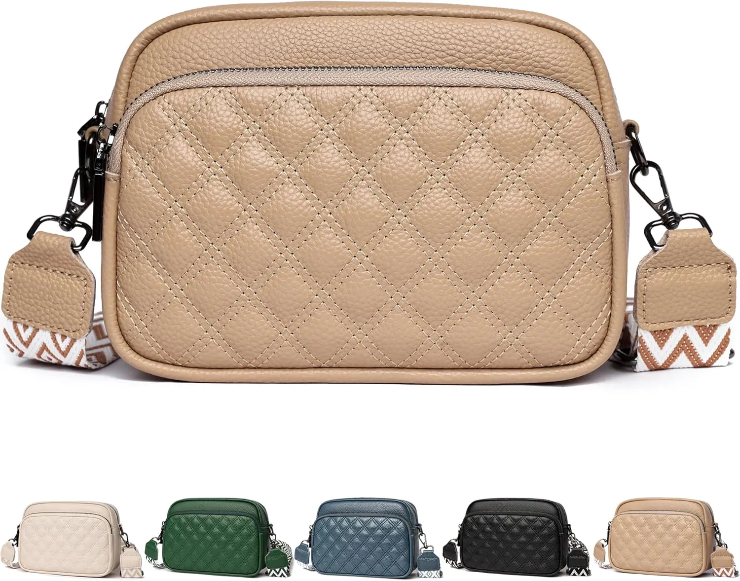 Small Crossbody Bag for Women Genuine leather Crossbody Purses with Wide Guitar Strap Shoulder Handbag Satchel